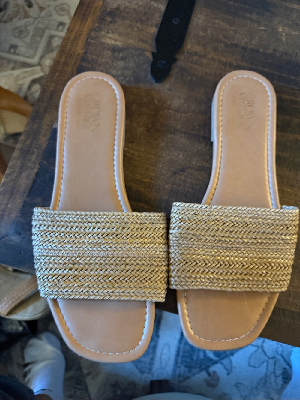 Crown Vintage Braided Slide Sandals in Natural Tan
